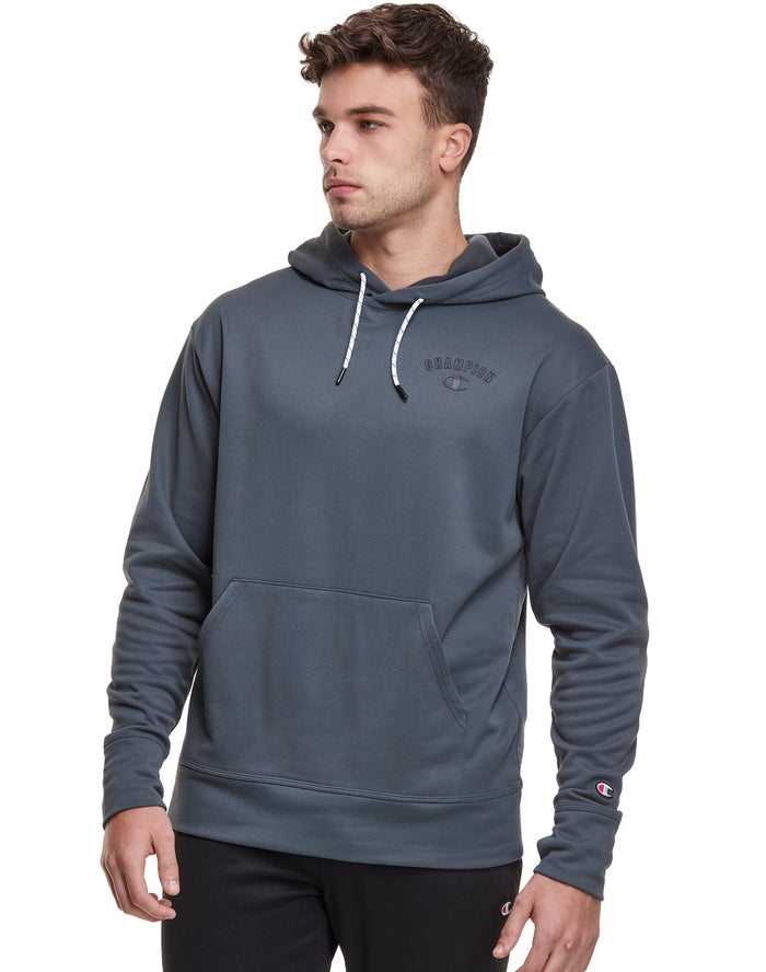 Champion Game Day Block Arch Logo Erkek Kapşonlu Sweatshirt Koyu Gri ( BZQIAJ751 )